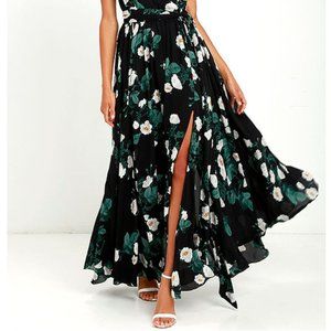 Magnolia Blooms Black Floral Print Maxi Dress